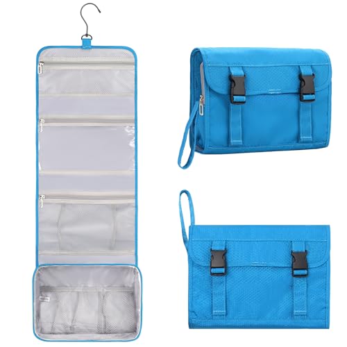 Relavel Travel Hanging Toiletry Bag for Women Men, Large Cosmetic Bags with Compartments, Water-resistant Travel Organizer for Accessories, Shampoo, Full Sized Container, Toiletries (Blue) - color: 02 Blue, size: Large