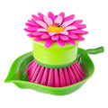 Vigar Flower Power Palm Dish Scrub Brush with Holder, Kitchen Scrub Brush for Dishes, Dish Scrubber, Sink Brush, Dishwashing Brush and Vegetable Scrubber for Household Cleaning - Pink, Green - color: Pink, Green