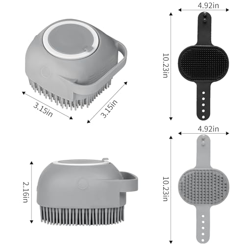 Comotech 6PCS Dog Bath Brush & Dog Toothbrush | Adjustable Handle Shampoo Brush & Scrubber for Short & Long Haired Dogs & Cats | Effectively Solve Odor & Stain Removal Problems (Gray Gray Black) - color: Gray Gray Black