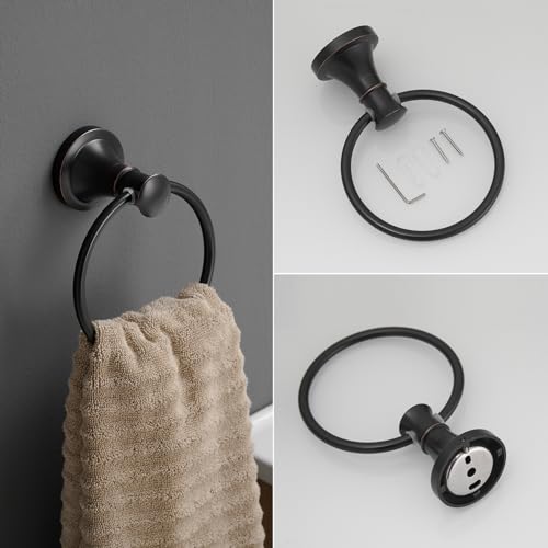 RUMOSE Toilet Paper Holder and Hand Towel Ring Oil Rubbed Bronze Wall Mount Bathroom Hardware Accessories 2 PCS Set Flexible Pivoting Toilet Tissue Roll Holder and Towel Hanger, Stainless Steel - color: Oil Rubbed Bronze