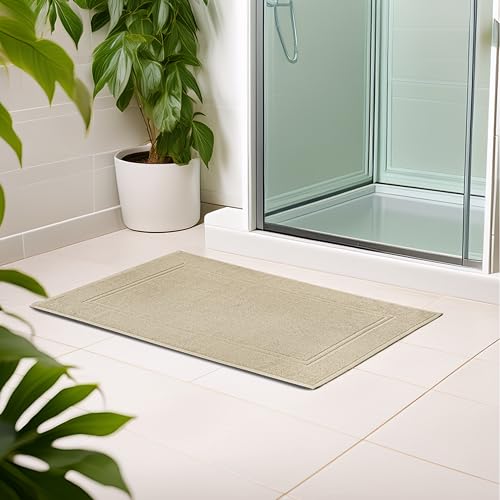 Tens Towels Pack of 2 Bath Mats 100% Cotton, 20 x 32 Inches, Super Absorbent, Hotel Quality Premium Floor Towels, Luxurious, Soft & Quick Dry, Not a Bathroom Rug, Beige - color: Beige