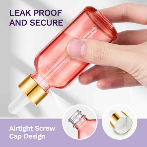 Bumobum 2 oz Glass Dropper Bottles, 2 pack Pink Lab dispensing Bottles for Essential Oils with Funnel, Labels & Pipette, Eye Tincture Bottle with Measured Dropper - color: Pink