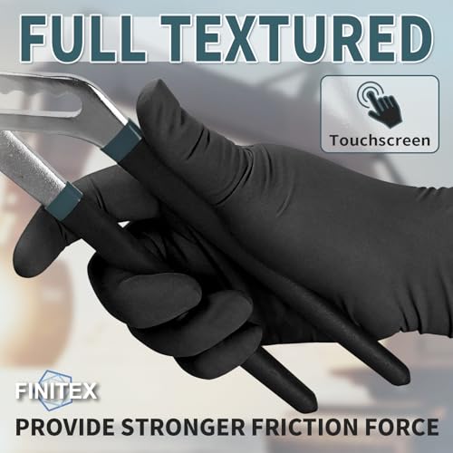 FINITEX - Black Nitrile Disposable Gloves, 5mil, Powder-free, Medical Exam Latex-Free 100 PCS For Examination Home Cleaning Food Glove (Medium) - size: Medium