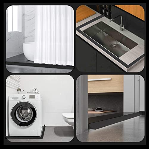 New Collapsible Shower Threshold Water Dam, Self Adhesive Silicone Waterproof Barrier Bathroom and Kitchen Water Strip Dam Shower Guard for Dry And Wet Separation Caulk Seal Strip Edge Trim(Black) - color: Black, style: 98Inch