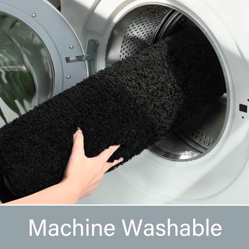 LOCHAS Bathroom Rug Runner 24x84 Inch, Soft Thick Absorbent Microfiber Bath Rugs for Bathroom, Machine Washable, Shaggy Plush Non Slip Bath Mat for Tub, Shower Floor, Quick Dry Mats, Black - color: Black, size: 84x24 inch (Rectangular)