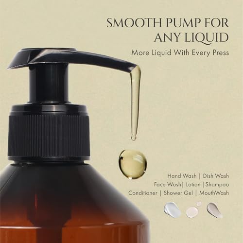 FINESSY Amber Hand Dish Soap Dispenser for Kitchen Countertop and Bathroom with Tray Set for Refillable Liquid Detergent Dishwasher and Lotion Bottles, Farmhouse Kitchen Soap Dispenser Set with Pump - color: Luxe Amber