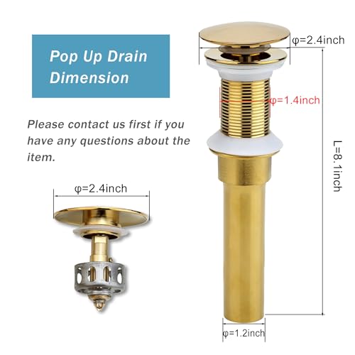 Rockgoya Bathroom Sink Drain, 5 Pack Gold Drain Stopper Bathroom Sink Without Overflow, Pop Up Drain Assembly with Detachable Strainer Basket, Built-in Anti-Clogging Strainer,Stainless Steel - color: Gold-5 Pack, style: Without Overflow