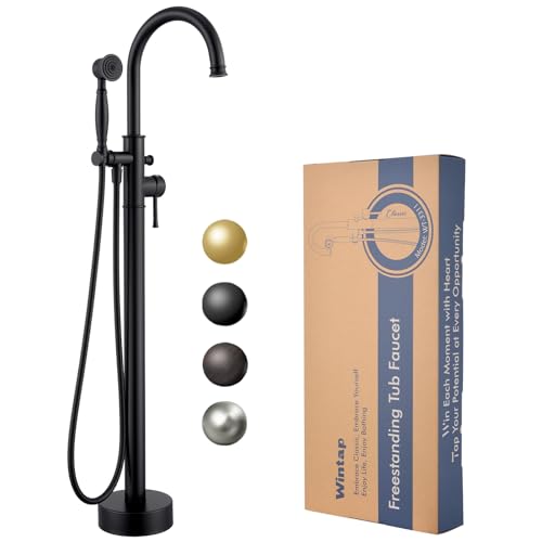 Free Standing Tub Faucet, Wintap Classic Freestanding Bathtub Faucet with Sprayer Brass Elegant Floor Mount Bath Faucets High Flow Roman Tub Filler, Matte Black （WT-3311BK） - color: Matte Black