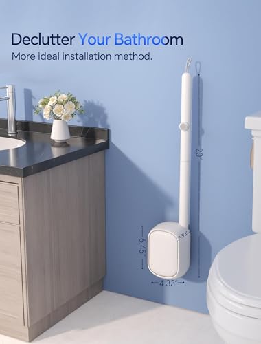 Disposable Toilet Brush Wand, Wall Mounted Toilet Cleaner Kit with Holder, for Bathroom Cleaning (Toilet Brush + 12 Brush Heads)