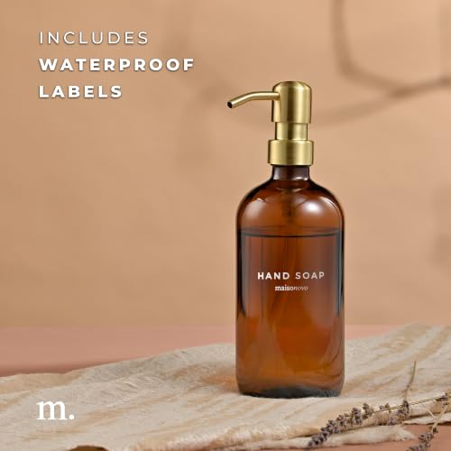 MaisoNovo Soap Dispenser 1-Piece Set | 16.9oz Amber Bottles with Gold Stainless Steel Pump Core - color: Amber/Gold