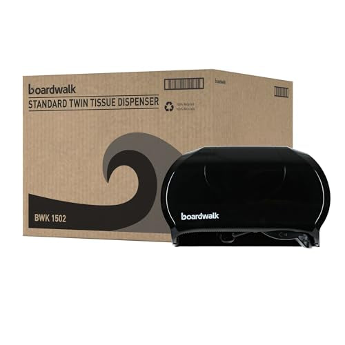 Boardwalk R3670BKBW 13 in. x 6.75 in. x 8.75 in. Standard Twin Toilet Tissue Dispenser - Black