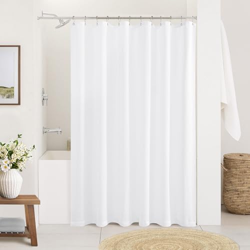 White Linen Shower Curtain for Bathroom Water Repellent 72x78 Inches | Extra Long Shower Curtains, Simple Elegant Modern Farmhouse Country, Bath Shower Curtain Set with Hooks, Textured Fabric - color: White, size: 72"W x 78"L (Pack of 1)