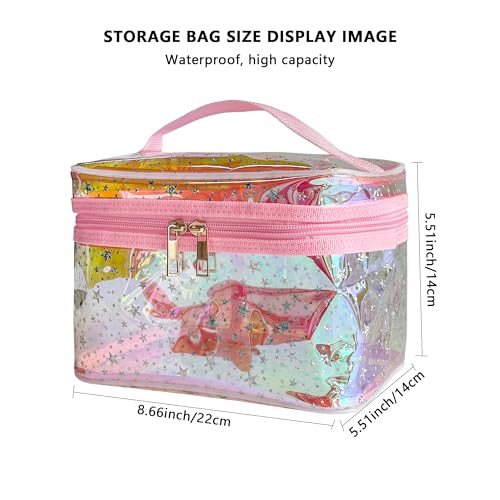 Waterproof Red Star Print PVC Makeup Bag with Handle - 8.66 * 5.51 * 5.51 inch Travel Cosmetic Organizer for Women Men Toiletry Pouch (Red Star-L) - color: Red Star-L