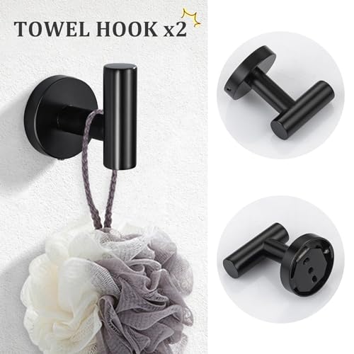 TURS Matte Black Bathroom Hardware Set 5 Piece, SUS304 Stainless Steel Bath Towel Bar Set, 24 Inch Bathroom Accessories Kit Wall Mounted - color: Matte Black