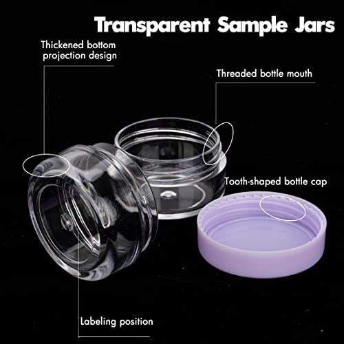 3 Gram Sample Jars with Lids, 25 Count Mini Cosmetic Containers - Makeup Travel Containers with Labels, Tiny Disposable Spatulas - color: Purple