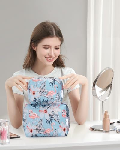 Narwey Cute Makeup Bag Travel Cosmetic Bag Organizer Toiletry Bag Make Up Bags with Compartments for Women Girls (Large, Aqua Flamingo) - color: BA-Aqua Flamingo, style: Large