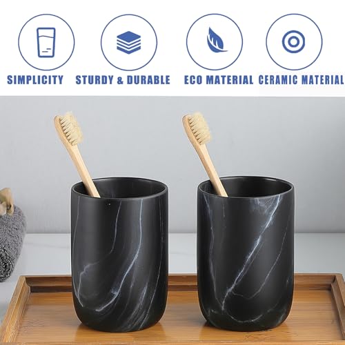 Black Marble Toothbrush Holder - Ceramic Toothbrush Holders for Bathrooms Toothbrush Toothpaste Holders Set, Black Bathroom Tumbler Cups Reusable Toothbrush Mouthwash Cup, Bathroom Counter Organizer. - color: Black Marble, size: 1pcs