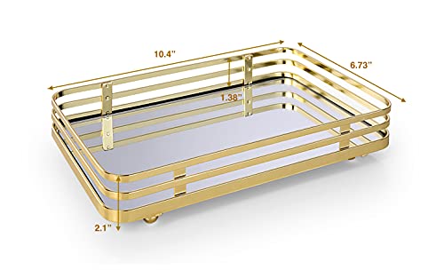 SunnyPoint Classic Decorative Vanity Perfume Dresser Jewelry Organizer Makeup Mirror Tray (Polished Gold) - color: Polished Gold, size: 10.4" x 6.7" x 2"