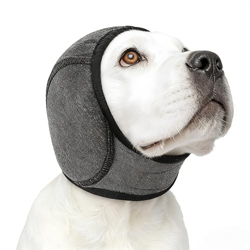No-Flap Ear Wraps Dogs, Ear Muffs Bath Grooming, Soft Stretch Pet Ear Covers Drying Noise Comfort - color: Grey, size: Large