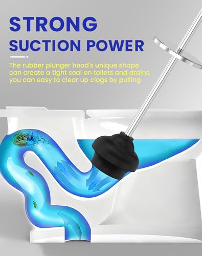 DOWRY Anti-Hand Off Toilet Plunger with Holder for Bathroom,Powerful Efficient Force Suction Cup,Heavy Duty, Deep Cleaning Chrome - color: Chrome