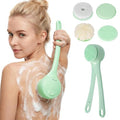 Electric Body Brush Back Scrubber for Shower，5 Replaceable Heads and Hook,Waterproof Long Dual Handle Power Body Scrubber 2 Speeds, for Cleansing Body, Exfoliating and Massaging Skin. - color: Green