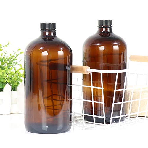 STARSIDE 4 Pack - 1 Liter 32 oz Amber Glass Boston Round Bottles with Air Tight Seal Phenolic Poly Cone Caps. Perfect Glass Containers for Secondary Fermentation,Storing Kombucha,Brewing and Juicing - size: L-32OZ-4pack