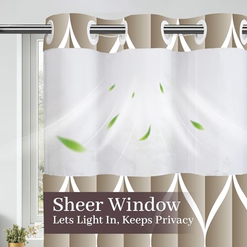 Yiatn No Hook Cream Shower Curtain with Snap in Fabric Liner Set - Hotel Style with See Through Mesh Top Window, Modern Geometric Waterdrop Design,Waterproof and Washable, 71x74 INCH - color: Cream, size: 71"W x 74"L (Pack of 1)