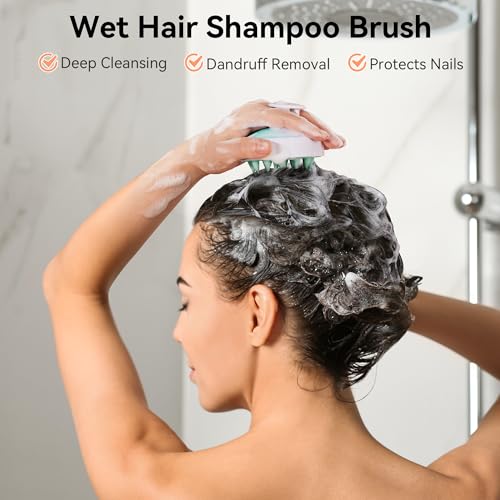 HEETA Scalp Massager Hair Growth, Soft Silicone Scalp Scrubber Shampoo Brush for Exfoliation, Dandruff Removal Head Massage Stress Relax, Wet & Dry Use for Thick Thin Curly Hair Care, Gradient Green - color: Gradient Green
