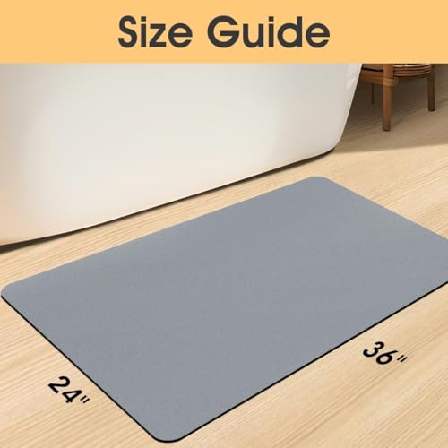 ACCUMTEK Non Slip Bath Mat, Thin Bathroom Rugs Fit Under Door, Quick Dry Bath Mats, Machine Washable Bath Rugs for Bathroom, Bathtub & Kitchen, Bathtub & Kitchen, Grey/Solid/36 x24 - color: Grey, size: 2' x 3' (Rectangular)