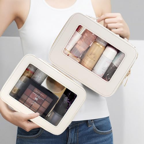Travel Clear Makeup Bag Set, TSA Approved Cosmetic Bag Case with Zipper Portable Makeup Pouch Toiletry Bag Traveling Cosmetic Organizer Storage Bag Car Organizer Car Essentials - color: L + XL White