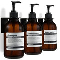 Shampoo and Conditioner Dispenser Wall Mounted Set of 3 Amber Black - No Drill Shower Soap Dispenser for Bathroom Refillable - Spa Hotel Style Accessories by MaisoNovo - color: Amber Classic Set of 3
