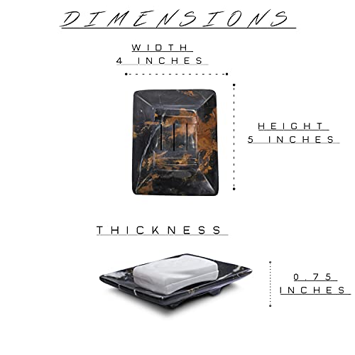 Luxury Handmade Multi Black Marble Soap Dish Holder with Drain for Bathroom and Shower, Best Bath Products & Sponge Tray for Kitchen & Housewarming Gifts., 4x5x0.75, (SD2021) - color: Dark Marble
