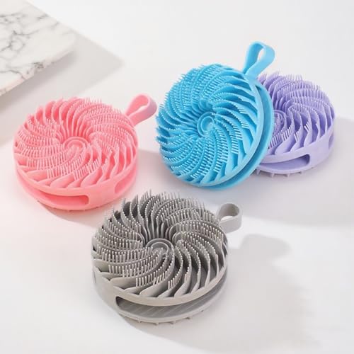 Douji Double-Sided Silicone Body Scrubber Shower Bath Brush, Handheld Cleansing Skin Brush for Sensitive Kids Women Men All Kinds of Skin（Purple） - size: Purple