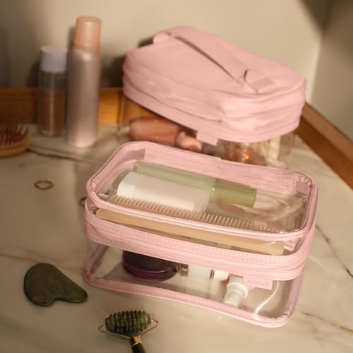 Away Clear Toiletry Bag - Water-Repellent Travel Toiletry Bag with 2 Compartments, U-Zip Opening, Interior Zip Pocket - Blush Pink - color: Blush Pink