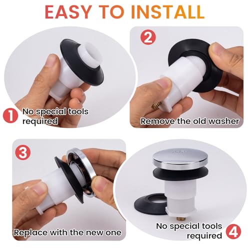 HINZIC 8 Pack Tub Stopper Gasket for Drain Assemblies, Rubber Bath Plug Stopper Replacements for Tub, Bathtub Drain Gasket Accessories for Tip Toe Bath Assemblies- Black - color: Black-8pcs
