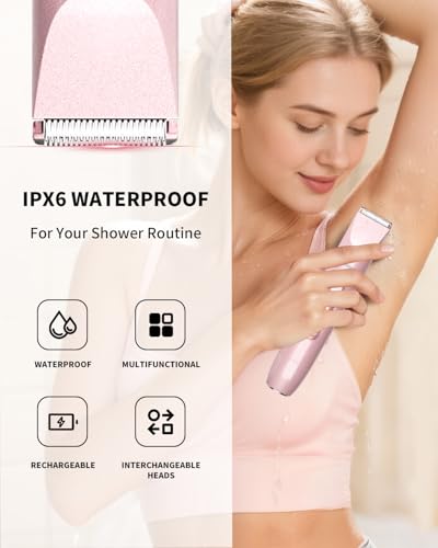 Ufree Bikini Trimmer Electric Razor for Women, Dual Head Rechargeable, Pink