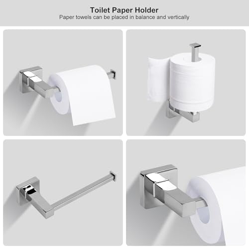 5 Pieces Polished Chrome Bathroom Hardware Accessories Set,Stainless Steel 23.6" Hand Towel Bar Set, Toilet Paper Holder, Towel Ring ，Towel Rack Set Silver - color: Polished Chrome