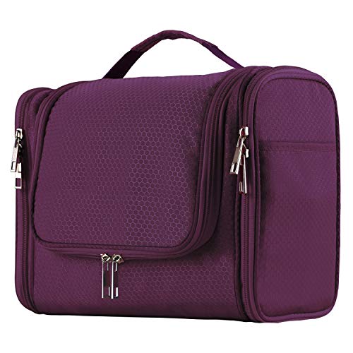 Buruis Hanging Toiletry Bag for Women and Men, Large Water-Resistant Makeup Organizer with Sturdy Hook, Lightweight Nylon Dopp Kit for Full-Sized Toiletries & Cosmetics, Purple - color: Purple, size: Large
