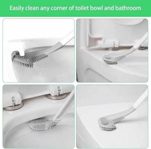 Toilet Brush, Long Handle Golf Toilet Brush with Holder 360° Deep Cleaning Flexible Silicone Toilet Cleaner Brush Wall Mounted for Bathroom (2Pcs White Brush) - color: 2pcs White Brush