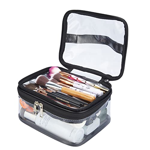 Double Layer Clear Cosmetic Bag Makeup Bag, Waterproof Travel Toiletry Bag, Transparent PVC Hair & Nail Accessories Pouch Beach Bag Organizer (Black) - color: Black