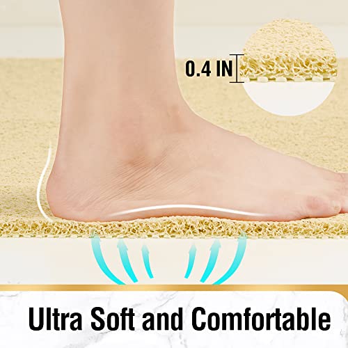 HITSLAM Non Slip Bathtub Mat 40 x 16 Inch, Extra Long Bath Mat for Tub, Soft PVC Loofah Shower Floor Mat with Drain, Quick Drying Bathroom Tub Mat for Wet Area, Without Suction Cup, Beige - color: Beige, size: 40" x 16" (Rectangular)
