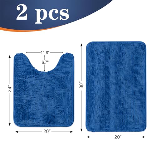 OLANLY Bathroom Rugs Sets 2 Piece, Soft Absorbent Chenille Bath Mats and U-Shaped Contour Toilet Rug Set, Machine Washable Bath Carpet, Home Decor Accessories(30"x20"+24"x20", Deep Navy Blue) - color: Deep Navy Blue, size: 30" X 20" + U24" X 20"