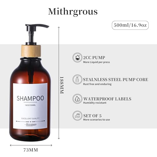 Shampoo and Conditioner Dispenser, 5Pack Refillable Dispenser Bottles,16.9oz Pump Bottles, Amber Shampoo Containers for Shower - color: Amber-b