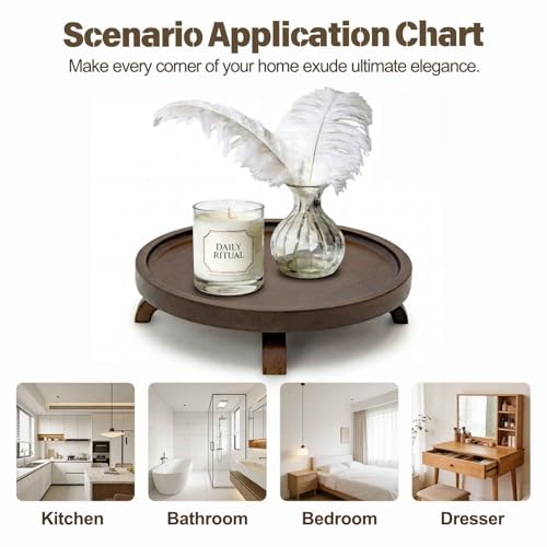 12" Solid Wood Lazy Susan Turntable Organizer for Cabinet, Pantry, Kitchen Countertop - Farmhouse Style with Raised Feet & Water-Resistant Coating, Rustic Bathroom Vanity Tray and Dining Table Decor - size: 12 Inch