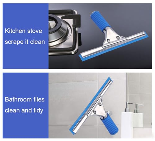 Professional 10” Performance Grip Window & Glass Cleaning Squeegee - Cleaning Supplies, Squeegee for, Auto Home Kitchen Bathroom Shower Mirror Wiper with Blue Rubber Water Blade(10in/25cm, Blue) - color: Blue, size: 10in/25cm