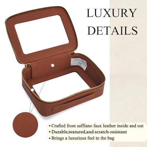 NGIL Clear Faux Leather Travel Toiletry Bag, Makeup Bag Organizer for Women, Clear Window & Gold Zipper Makeup Bag, Road Trip Essential, Skincare, Cruise Ship Essentials (Brown) - color: Brown