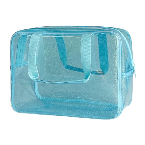 Blue Waterproof Makeup Bag,11.81 x 5.12 x 8.27inch, Iridescent TPU Travel Toiletry Bag with Handle for Women & Men, Portable Cosmetic Pouch for Gym Swim Beach (524-6) - color: 524-6 Set