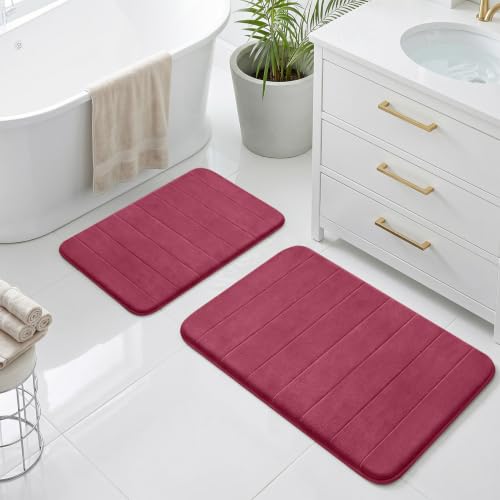Bathroom Rugs Set 2 Piece Thicker Memory Foam Bath Mat Set Non Slip Quick Dry Machine Washable Wine Red Bath Rugs for Bathroom Floor, Tub and Shower, 19"x31"+15"x23" - color: Wine Red, size: 31" X 19" + 23" X 15"
