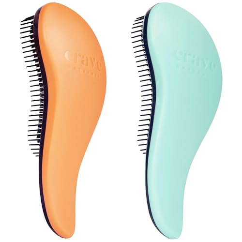 Crave Naturals Glide Thru Hair Brush - 2 Pack Detangler Brush for Curly, Straight, Wet or Dry Hair - Gentle Detangling Brushes for Adults, Kids, Toddlers, 7.5"x3" - Coral and Turquoise - color: Turquoise & Coral, size: 2 Pack (Regular)
