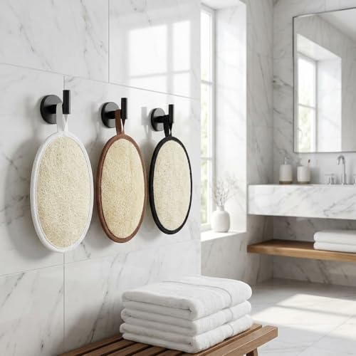 Premium Egyptian Loofah 3-Pack-3-Color Individual Hygiene Set for Family,Natural Organic Exfoliator Body Scrubber,Skin-Friendly Spa Bath Sponge with Hand Strap for Deep Cleansing - color: White,brown,black